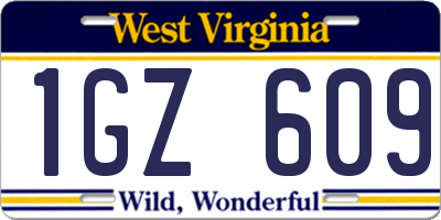 WV license plate 1GZ609