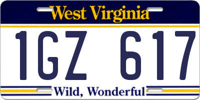 WV license plate 1GZ617