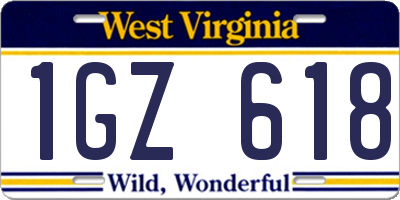 WV license plate 1GZ618