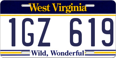 WV license plate 1GZ619