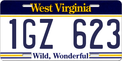 WV license plate 1GZ623