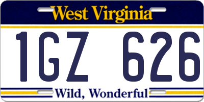 WV license plate 1GZ626