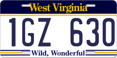 WV license plate 1GZ630
