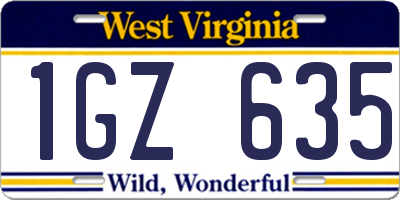 WV license plate 1GZ635