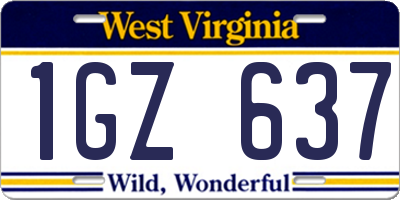 WV license plate 1GZ637