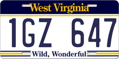 WV license plate 1GZ647