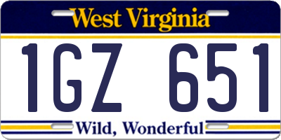 WV license plate 1GZ651