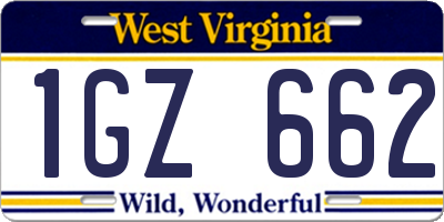 WV license plate 1GZ662