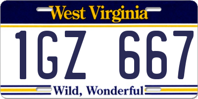 WV license plate 1GZ667