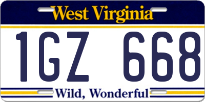 WV license plate 1GZ668