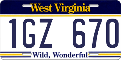WV license plate 1GZ670