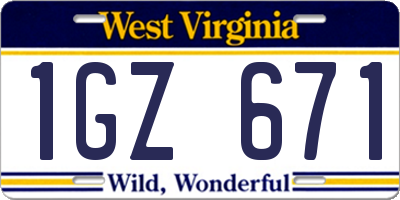 WV license plate 1GZ671