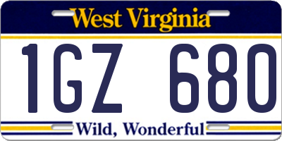 WV license plate 1GZ680