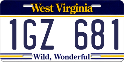 WV license plate 1GZ681