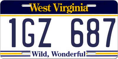 WV license plate 1GZ687