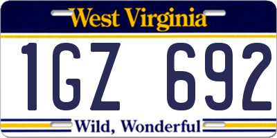 WV license plate 1GZ692