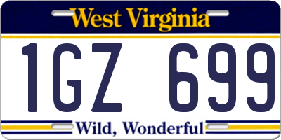 WV license plate 1GZ699