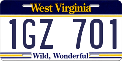 WV license plate 1GZ701