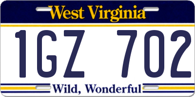 WV license plate 1GZ702
