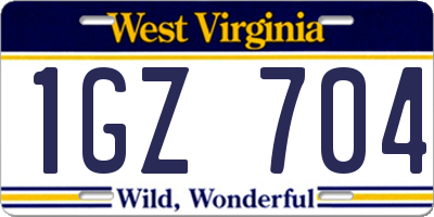 WV license plate 1GZ704