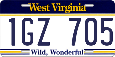 WV license plate 1GZ705