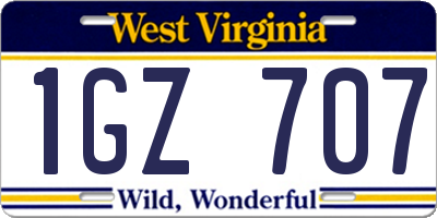 WV license plate 1GZ707