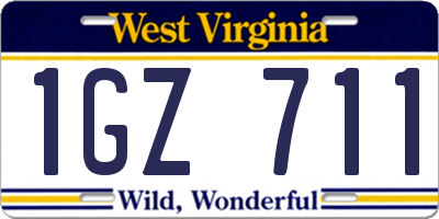 WV license plate 1GZ711