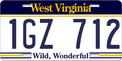 WV license plate 1GZ712