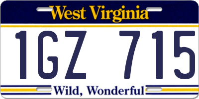 WV license plate 1GZ715