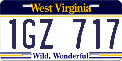 WV license plate 1GZ717
