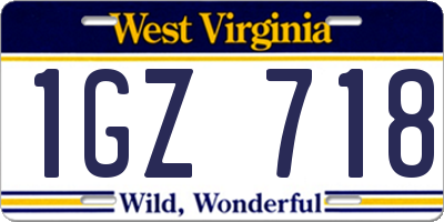 WV license plate 1GZ718