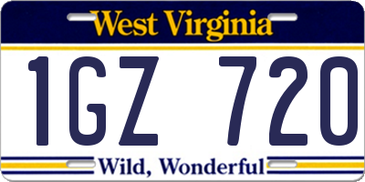 WV license plate 1GZ720