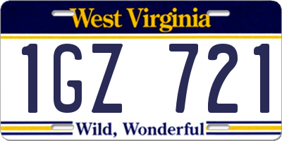 WV license plate 1GZ721