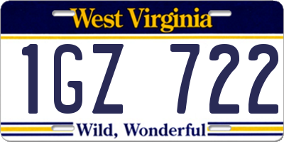 WV license plate 1GZ722