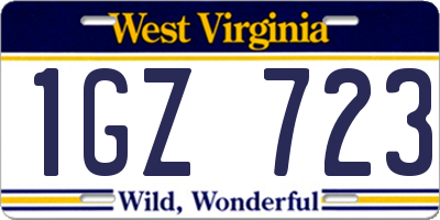 WV license plate 1GZ723