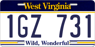WV license plate 1GZ731