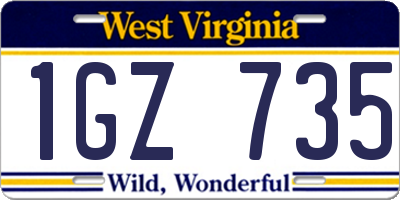 WV license plate 1GZ735