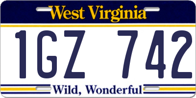WV license plate 1GZ742
