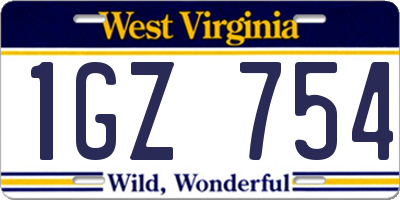WV license plate 1GZ754