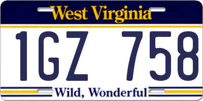 WV license plate 1GZ758