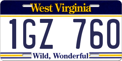 WV license plate 1GZ760