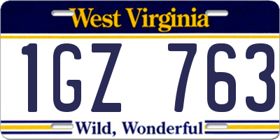 WV license plate 1GZ763