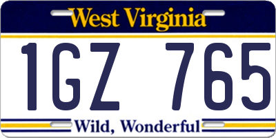 WV license plate 1GZ765