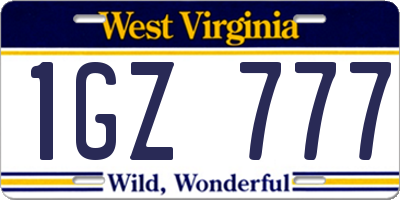 WV license plate 1GZ777