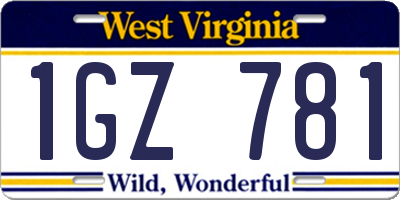 WV license plate 1GZ781