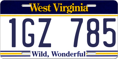 WV license plate 1GZ785