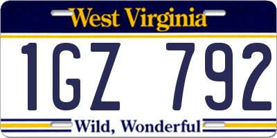 WV license plate 1GZ792
