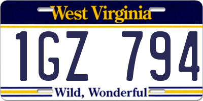WV license plate 1GZ794