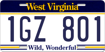 WV license plate 1GZ801