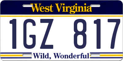 WV license plate 1GZ817